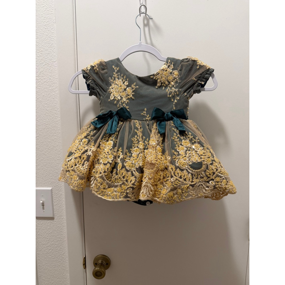 NEW The Paper Doll Co Emerald Green Mulberry Silk Skirted Romper Girls Size 2